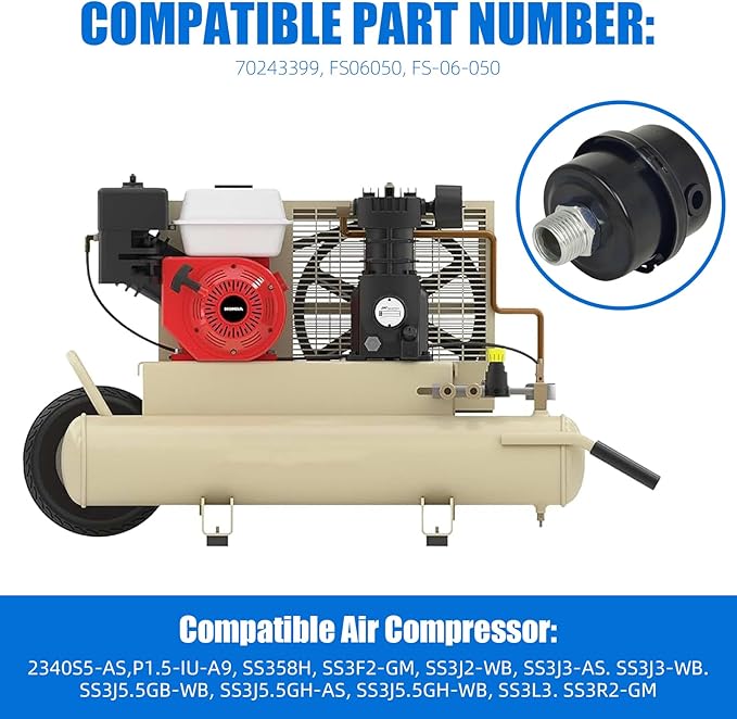 70243399 Air Intake Filter Quiet Mode 1/2" MPT Replacement Part, Replacement for Ingersoll Rand SS3 Compressor Replace FS06050 FS-06-050