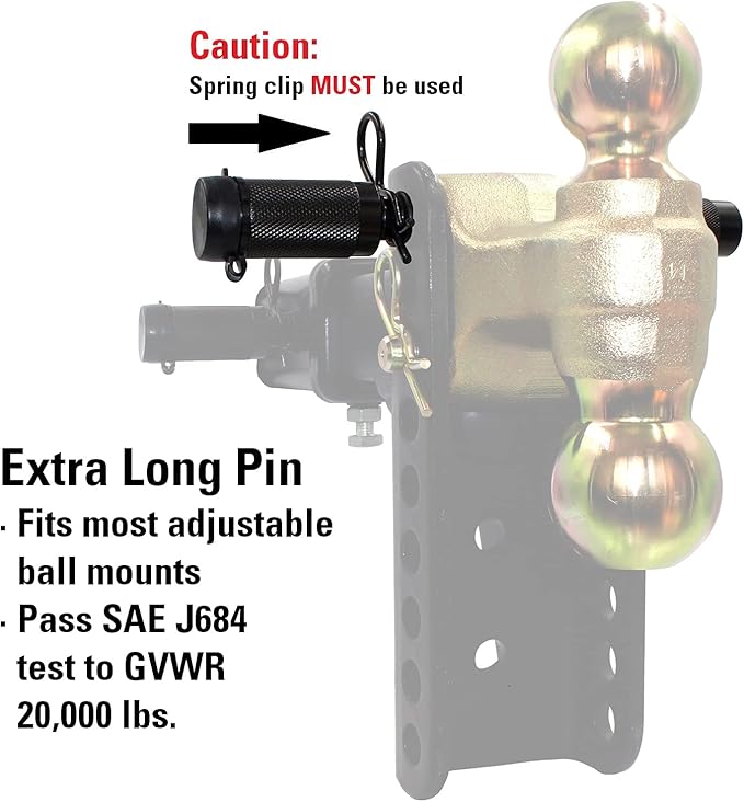 TowWorks 79833 Keyed Alike 5/8" Trailer Hitch Lock with Extra Long 4-1/2" Span, Double Safety Tow Hitch Locking Pin for 3" Receivers and Adjustable Channel Mounts, 3-Pack