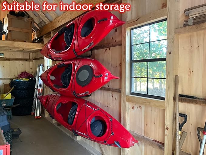 Garage Storage Kayak Hooks, 15.5 Inch Heavy Duty Storage Hanger, Wall Mounted Rack for Hanging Canoe Paddleboard, Surfboard, Snowboard, Ladders, Bikes, Black and Red, 15.5Inches x 10.8Inches