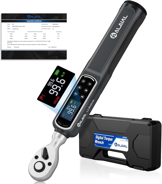 3/8" Digital Torque Wrench 1.5-99.6Ft.Lb/2-135Nm, ±2% Accuracy Electronic Torque Wrench with LED Display, Buzzer & Vibration Alert for Automotive, Car, Motorcycle, Bike Repair, Mechanics, DIY