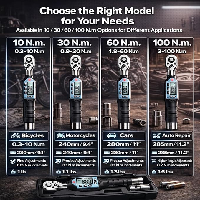 GOYOJO 1/2 Inch Digital Torque Wrench 7.37-73.76 ft-lb/10-100Nm High-Precision Professional Tool for Auto Repair, Motorcycle Maintenance, and DIY Projects ±2% Accuracy