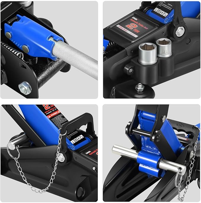 DNA Motoring Floor Jack with Socket and Lock, Low Profile Hydraulic Trolley Jack for Cars Lift, 2 Ton (4000 lbs) Capacity, Lifting Range 5.12"-13", Blue, TOOLS-00677-BL