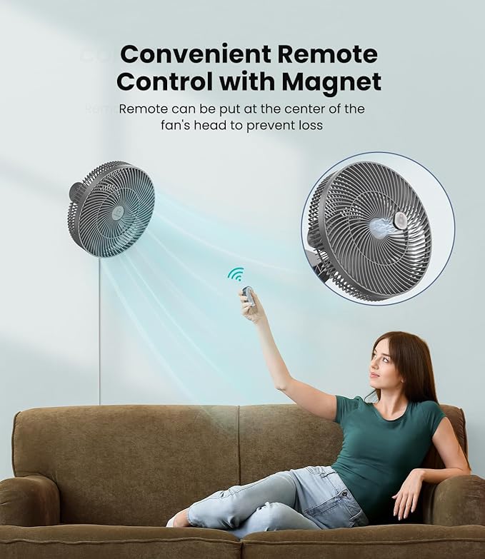 LEMOISTAR 12" Wall Mounted Fan with Remote Control, 90° Oscillating, 4 Speeds Timer and Adjustable Tilt, 8.2ft Cord, Quiet, Ideal for Home, Bedroom, Gym, Garage, RV, Office-Grey