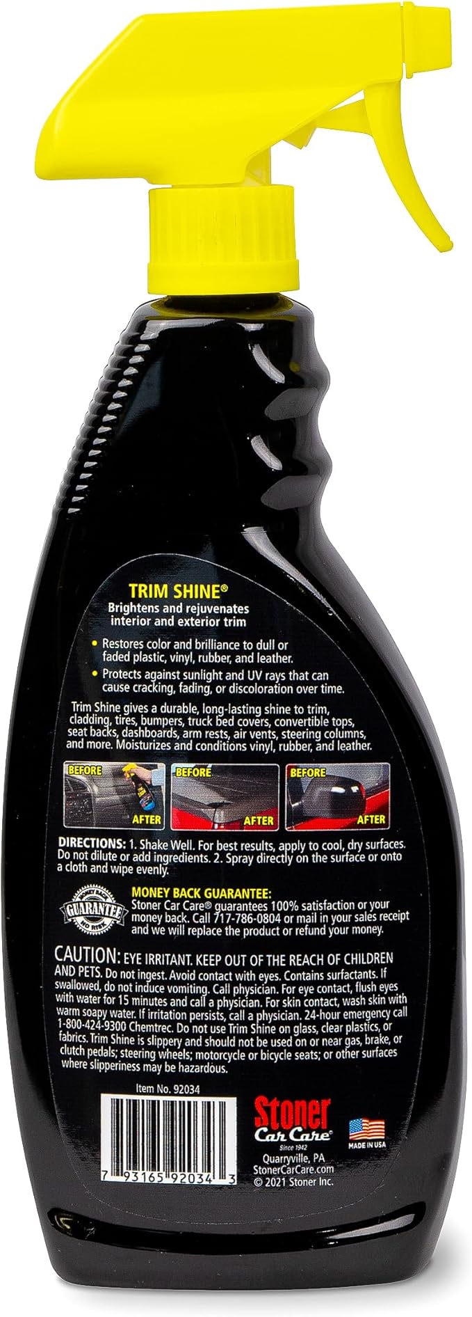 Stoner Car Care 92034-3PK Trim Shine – Black Trim and Plastic Restorer for Cars – Vinyl and Plastic Trim Protectant Coating for Interior and Exterior Use – Water-Based Formula – 22 fl oz (Pack of 3)