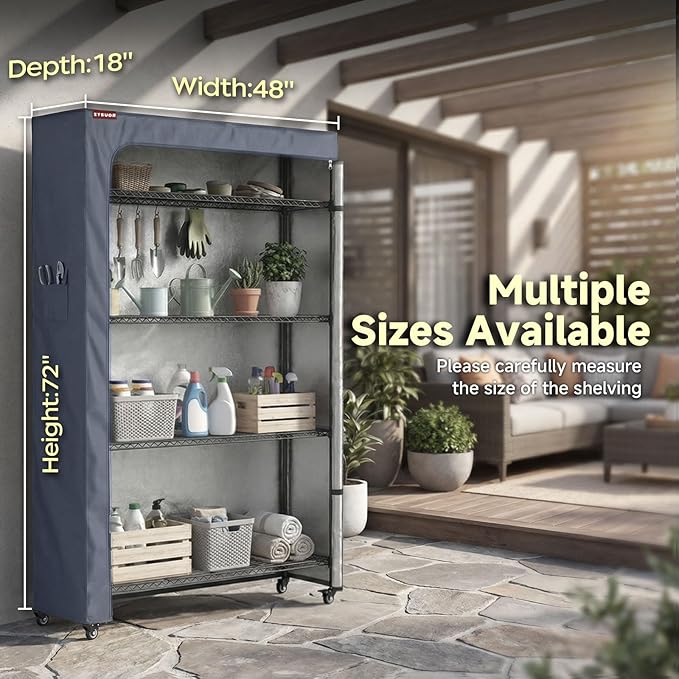 Wire Shelf Cover, 48" W x 18" D x 72" H, 600D Heavy Duty Waterproof Shelving Cover with Interior Nylon Straps, Dustproof Metal Rack Protector for Kitchen Pantry & Laundry Room