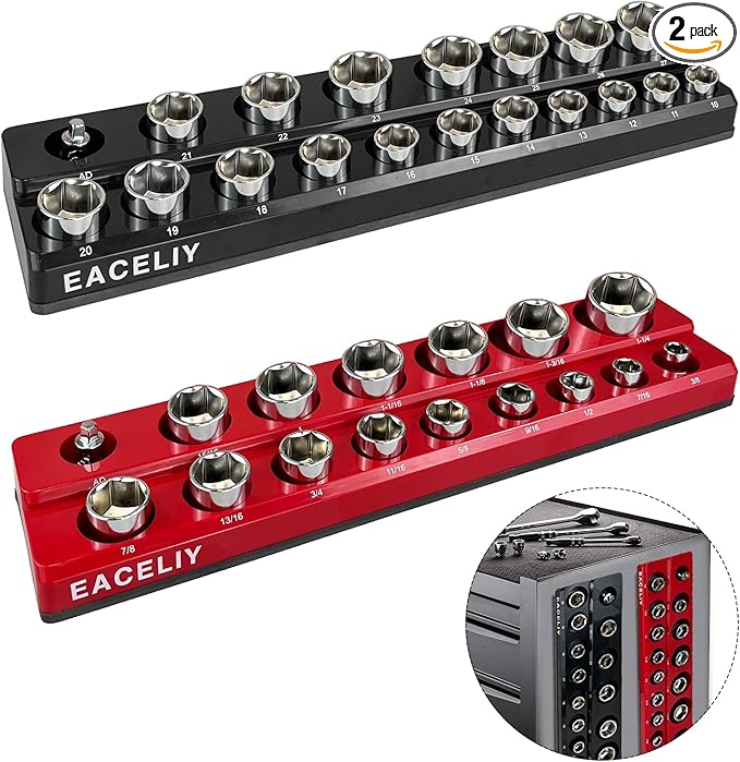 1/2" Magnetic Socket Organizer Set, 2-Piece SAE & Metric Socket Holder Kit,，Tools tray， holds 35 Deep and Shallow 1/2" Sockets, attaches to steel box/tool cart (sockets not included)