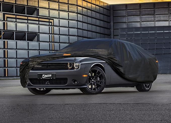 Kayme 7 Layers Car Cover Custom Fit for Dodge Challenger SXT SRT R/T GT Demon Hellcat (2008-2025) Waterproof All Weather for Automobiles, Outdoor Full Cover Rain Sun UV Protection.Black