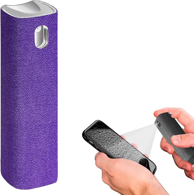 IO CLEAN Mini Screen Cleaner Spray – Finger Proof Screen Cleaner for Smartphones, iPads, MacBooks, Laptops, Car Screens, Touchscreens – 3in1 Mist Cleaner, Microfiber Cloth and Protective Cover -Purple