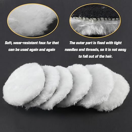 6 Piece 4 Inch Wool Buffing Pad, for Car Polishing and Waxing, Painting Tabletops, Old Leather Sofas, Tile PolishingDrill Buffer Connecting M10 Drill Adapter, Buffing Pads