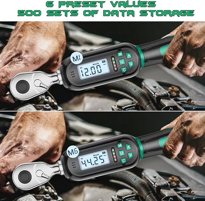 3/8 Inch Drive Digital TorqueWrench, 2.21-44.25Ft.lb/3-60N.m, Electronic Torque Wrench with Preset Value, Buzzer & LED Indicator, ±2% Accuracy Torque Wrench for Bike, Motorcycles
