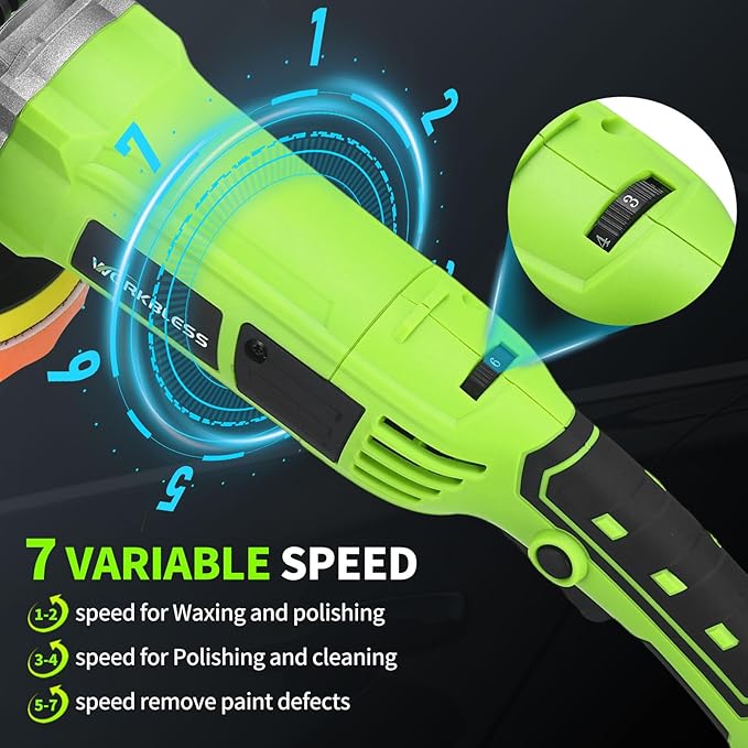 Buffer Polisher, 1600W 6 Inch/7 Inch Rotary Car Buffer Polisher Wax, 7 Variable Speed 1600-3500 RPM, Car Buffers and Polisher for Car, Boat Sanding and Polisher