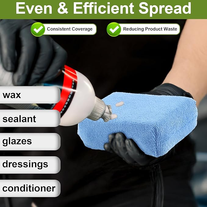 4 PCS Microfiber Applicator Pad, 4.7"x3.1" Scratch-Free Foam Buffing Scrub Pads, Car Wash Sponges for Effortless Detail Polishing, Waxing, Tire Shining, Interior Cleaning, Scrubbing (Blue)