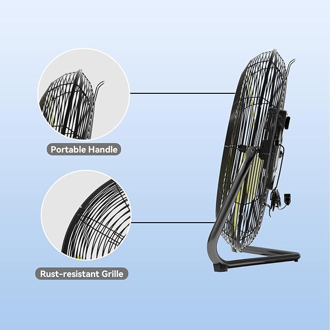 20 Inch Floor Fan Pro Series - High Velocity Floor Fan for Commercial, Residential, Warehouse, Covered Patio, Shop, Garage, Barn, 3 Speed 360-Degree Tilt 5300 CFM UL Safety Listed