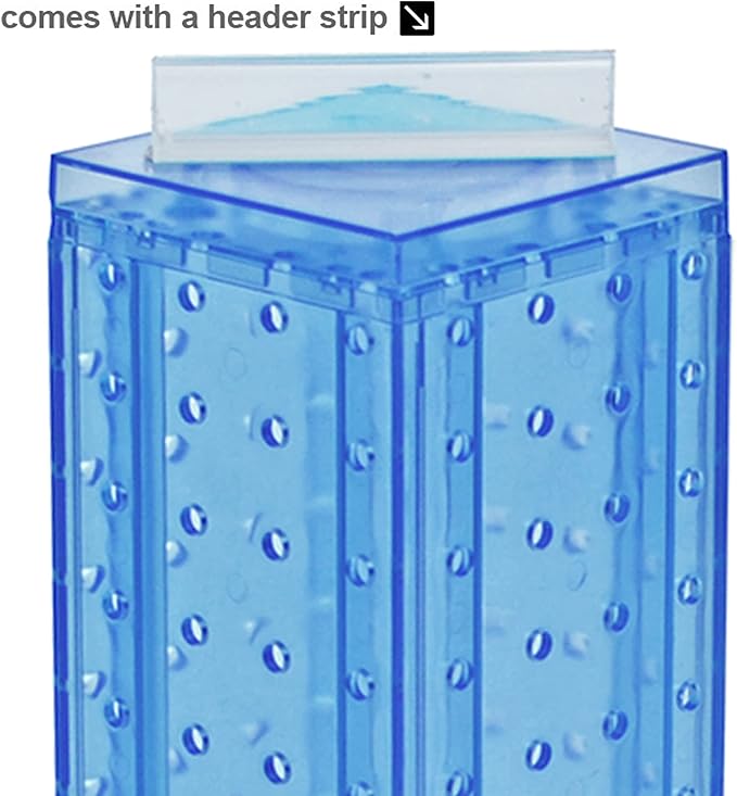 Azar Displays 700220-BLU-2C16 Four-Sided 4”W x 12” Revolving Pegboard Tower Kit Counter Display with 16-Pack of 2 inch Locking Hooks, Blue