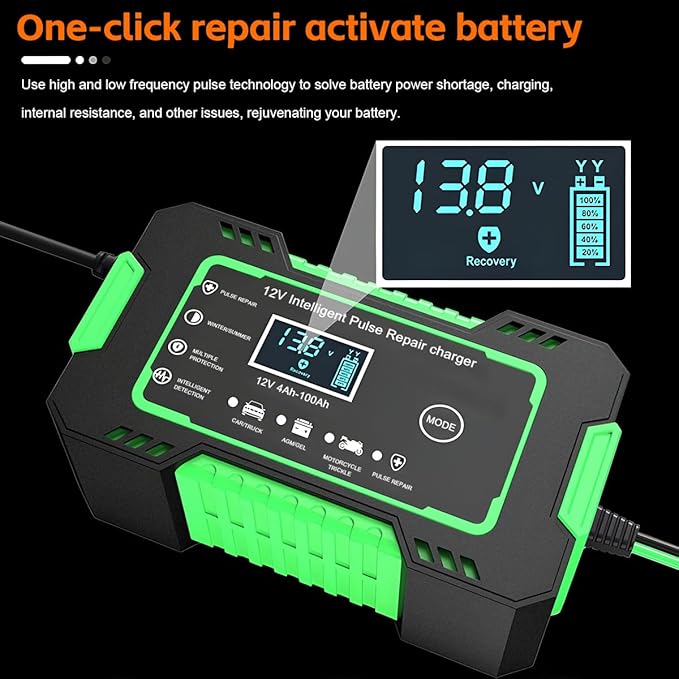 Mandark Car Battery Charger, 12V 6A Smart Fully Automotive Battery Trickle Charger, Portable Vehicle Battery Maintainer Desulfator with Temperature Compensation, Universal for SUV RV Truck (Green)