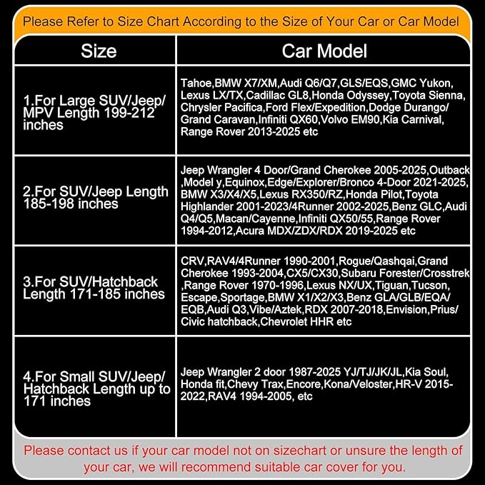 Full Enclosed Car Cover Universal Fit Wrangler 2 Door 1987-2025 YJ/TJ/JK/JL,Kia Soul,Honda fit,Chevy Trax,Encore,Kona/Veloster,HR-V 2015-2022 Fit Small SUV/Hatchback/Jeep Length up to 171 in