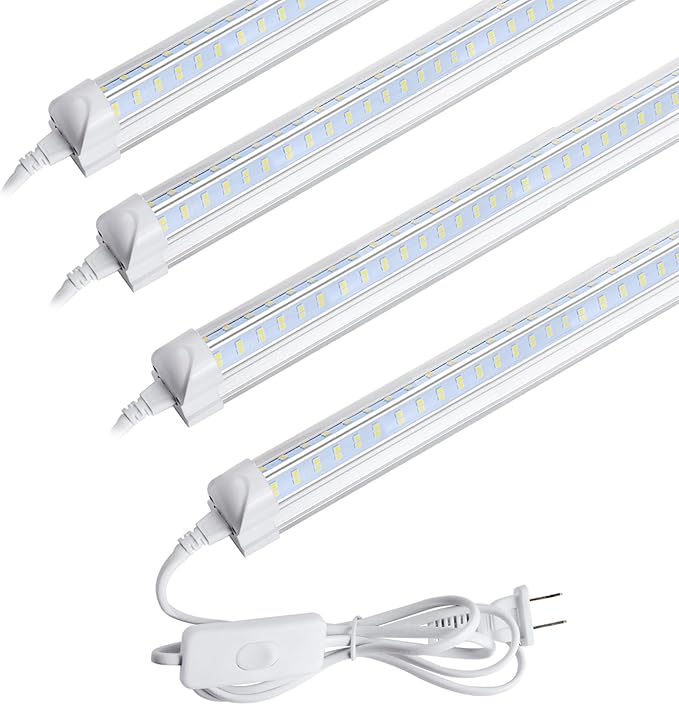 AQIQUUT Led Shop Light, Led Garage Light,2FT 25W 6500K Daylight 3200LM Linkable Clear Cover Integrated V-Shape for Shop Under Cabinet Office General Lighting,Cool White(4-Pack)