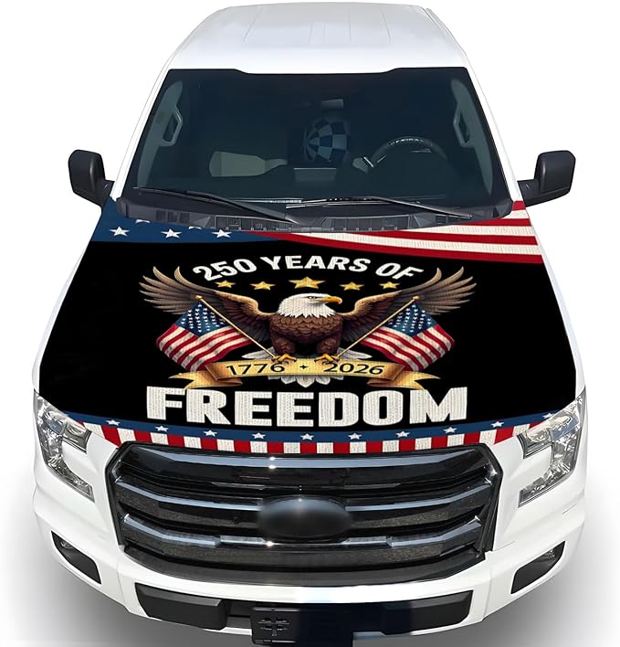 American Car Hood Cover - 59x51 American Car Hood Cover Flag Bonnet Banner with 2 Adjustable Triangular Fasteners, Universal Fit for Trucks, SUV, Patriotic America Flag Car Decor