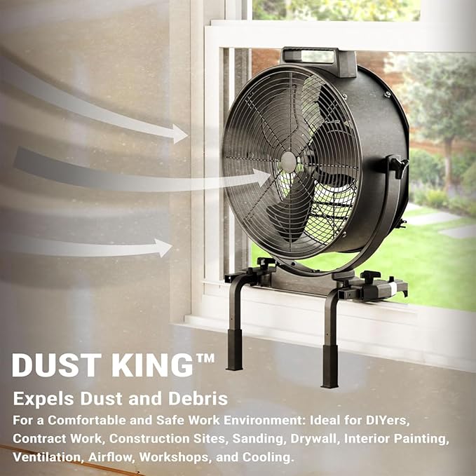W58352 16-Inch Dust King High Velocity Floor, Exhaust, or Blower Fan, Black, 3-Speed, 270-Degree Adjustable Tilt, IP64 Waterproof, Ideal for Contractors and DIY in Warehouses and Factories