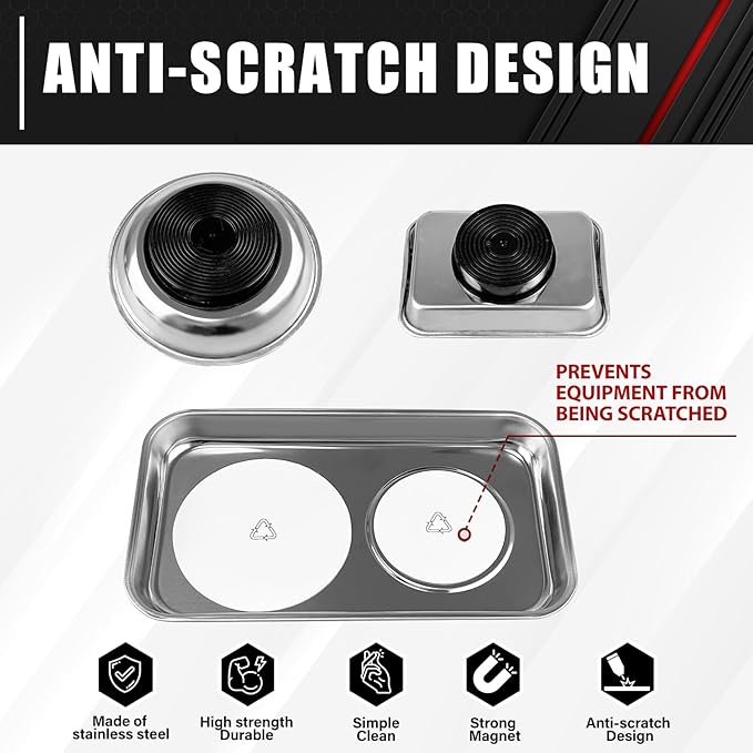 C&T 3-Piece Magnetic Tray Holder, Magnetic Parts Tray Set, Thickened Tray,Stainless Steel, Tool Trays for Screw, Bolts, Nuts, Washers, Pins and Other Small Metal Parts and Tools
