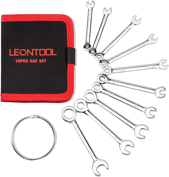 Mini Wrench Set, 10-Piece SAE Wrenches, Rust-Resistant Chrome Finish, Ideal for Automotive, Industrial, Home, Hobby - Silver
