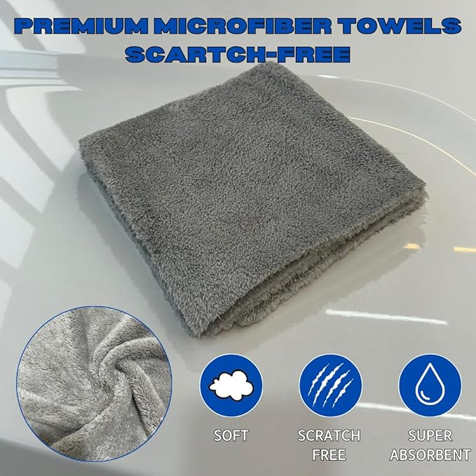 Microfiber Car Towels 16x16in - 6 Pack, 500gsm - Ultra-Absorbent, Lint-Free, Scratch-Free Cleaning & Detailing Cloths for Cars and Automobiles (Grey)