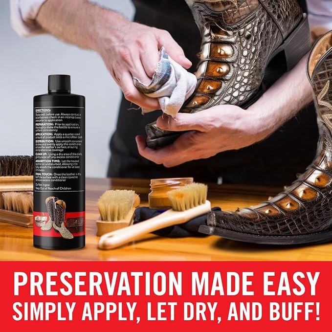 Exotic Leather Conditioner for Boots - Made in USA Leather Cleaner Specially Formulated to Clean & Condition Your Reptile & Exotic Skins - Snakeskin Conditioner - Crocodile Leather Conditioner - 8oz