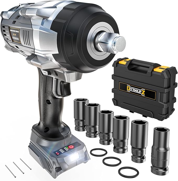 DIYtoolifz Cordless Impact Wrench 1/2 inch Compatible with Dewalt 20v Battery, 1700 Ft-lbs High Torque Impact Driver with 6Pcs Sockets & Storage Case, Electric Impact Gun with 4-Speed & LED Light