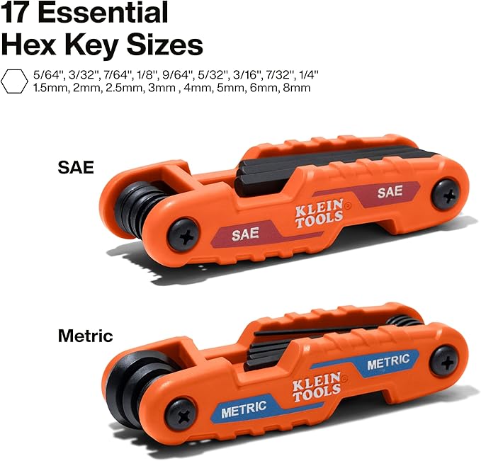 KLEIN TOOLS 70542 Folding Hex Key Set, Metric and SAE, 17-Key Portable, High-Leverage Blades, 2-Pack