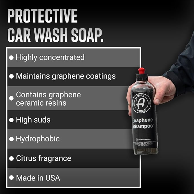 Adam's Polishes Graphene Shampoo 16oz - Ceramic Coating Infused Car Wash Soap - Powerful Cleaner & Protection In One Step - pH Neutral, High Suds For Foam Cannon, Foam Gun, Or Detailing Bucket