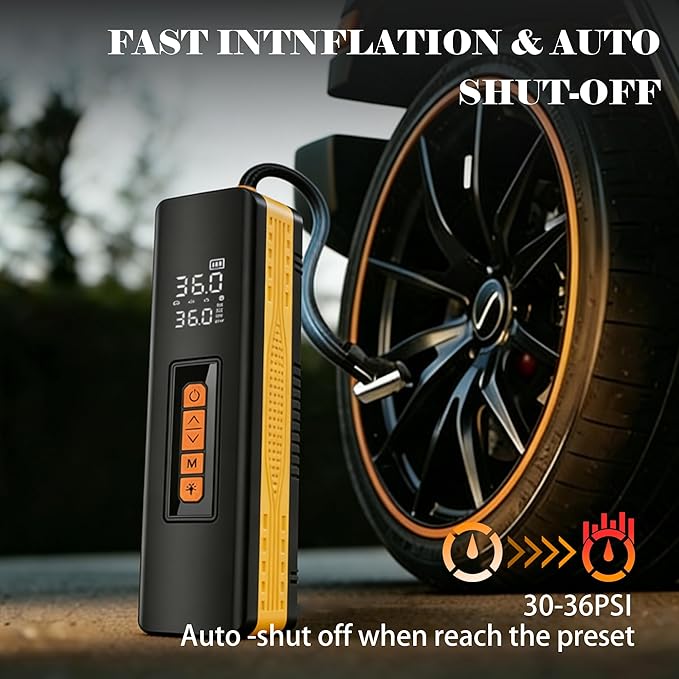 Tire Inflator Portable Air Compressor, 5X Faster Portable Air Compressor for Car Tires with Powerful Battery (Yellow)