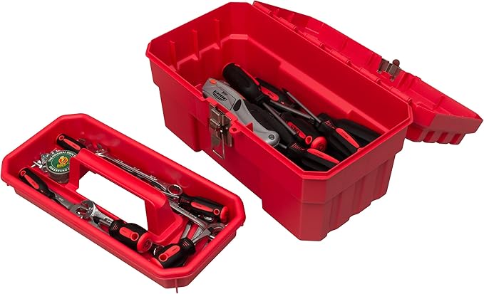 Akro-Mils 09514 ProBox Plastic Toolbox with Removable Tray for Tools,Hobby or Craft Storage,14-Inch x 8-Inch x 8-Inch,Red,(Pack of 6)