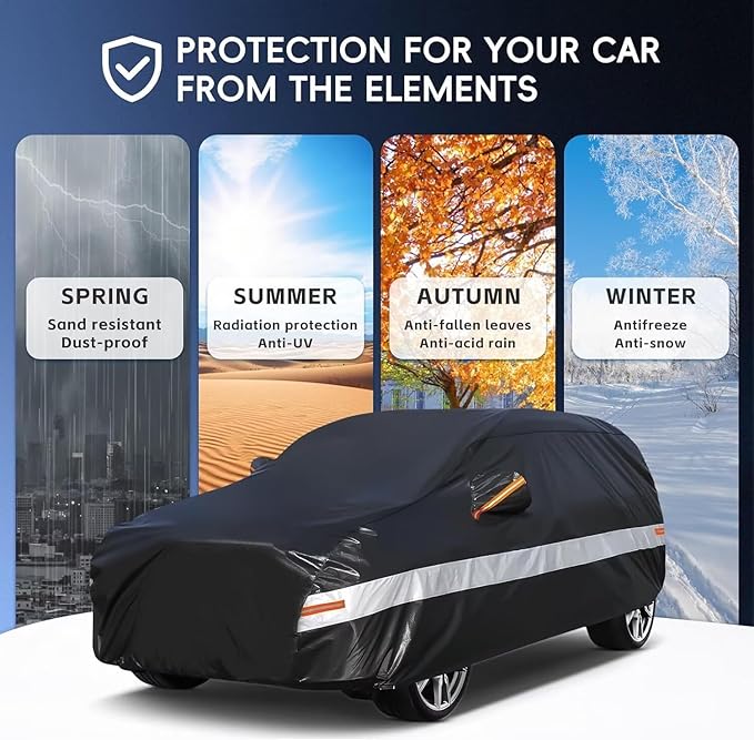 10 Layers Car Cover Custom Fit for Ford Bronco 2 Door/Sport (2021-2025), Waterproof All Weather for Automobiles, Outdoor Full Cover Sun Dust Rain Protection with Cotton. Black