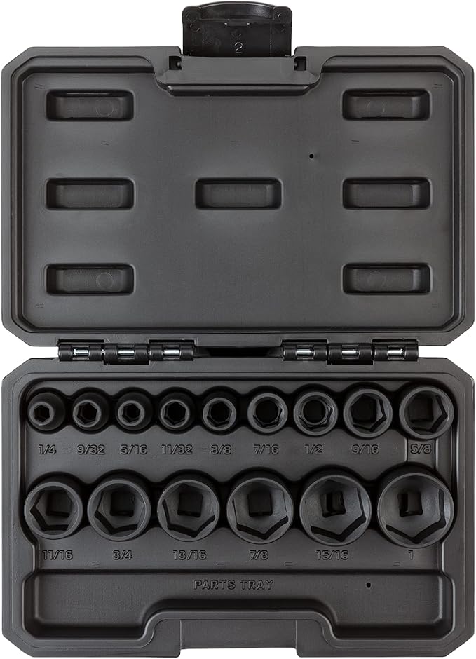 TEKTON 3/8 Inch Drive 6-Point Impact Socket Set, 15-Piece (1/4-1 in.) - Case | SID91300