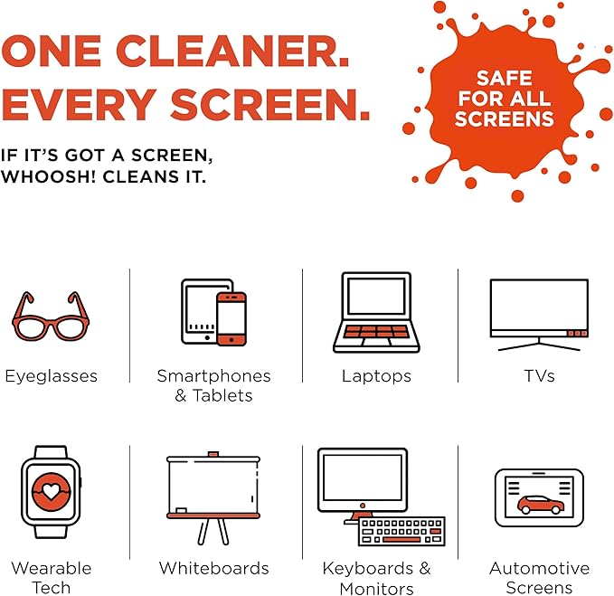 WHOOSH! Screen Shine Go XL - 3.4 fl oz with Microfiber Cloth - Powerful Streak-Free Screen Cleaner Spray and Wipe for MacBook, Laptop, Car, Eyeglasses & Phone - Sleek Bottle for Home, Work or Travel