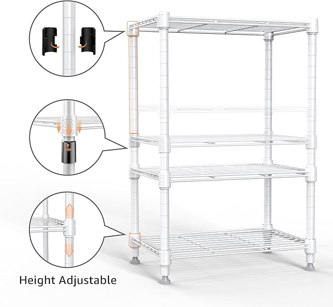 M MZG 450 lbs Wire Storage Shelving 3-Tier Utility Shelving Unit Steel Organizer Wire Rack for Home,Kitchen,Office,White (11.8" D x 17.7" W x 26.4" H)