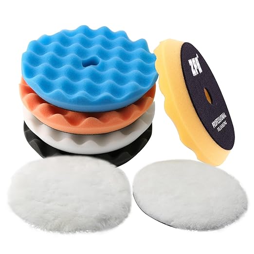 Buffing Polishing Pads, ZFE 7Pcs 6"(150mm) Waffle Foam Buffing Pads Polishing Pads Wool Pad Kit for 6Inch Backing Plate RO/DA/GA Car Polisher Boat Compounding, Polishing and Waxing