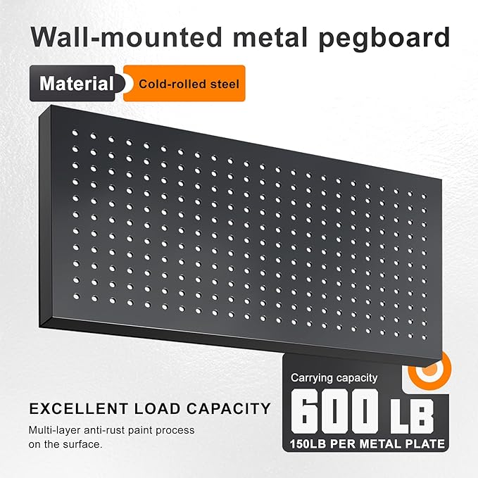 4 Pack Metal Pegboard Panels 24" x 12" Black Heavy Duty Steel Pegboard Wall Organizer, Garage Utility Tools Pegboard Storage System for Workbench, Shop, Shed Modular Peg Board Organizer Board Kit
