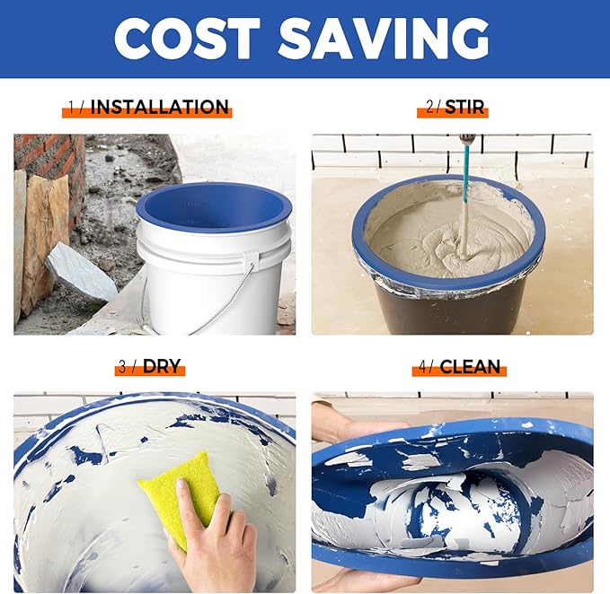 2PCS 5 Gallon Bucket Liner – Reusable Silicone Rubber Mixing Liners with Lid for Flexible, Non-Stick Concrete, Thinset & Grout with Graduated Measurements