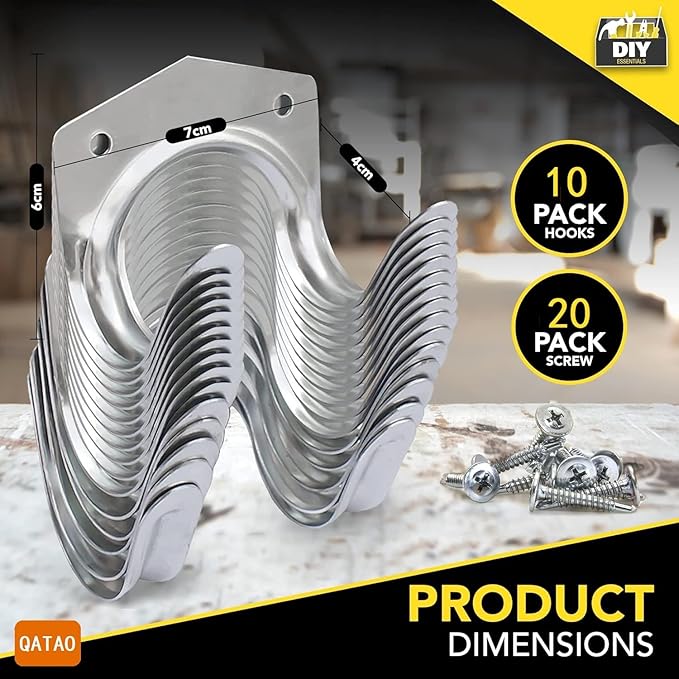 10Pack Wall Hooks for Garage Tool Storage, Tool Hanger Hooks Set, Ropes, Garden & Garage Tools Organizer, Wall Mount Garage Hooks