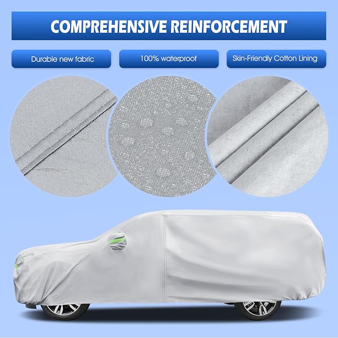 Car Cover Custom Fit for Chevrolet Chevy Suburban 1973-2026, Migaven Waterproof Full Exterior Cover Sun Rain Protection with Door Zipper and Cotton Lining, Silver