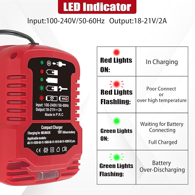 Replacement Charger for Milwaukee M18 18V, Battery Adapter for Milwaukee 18V Lithium-Ion Tools Battery Power Charger