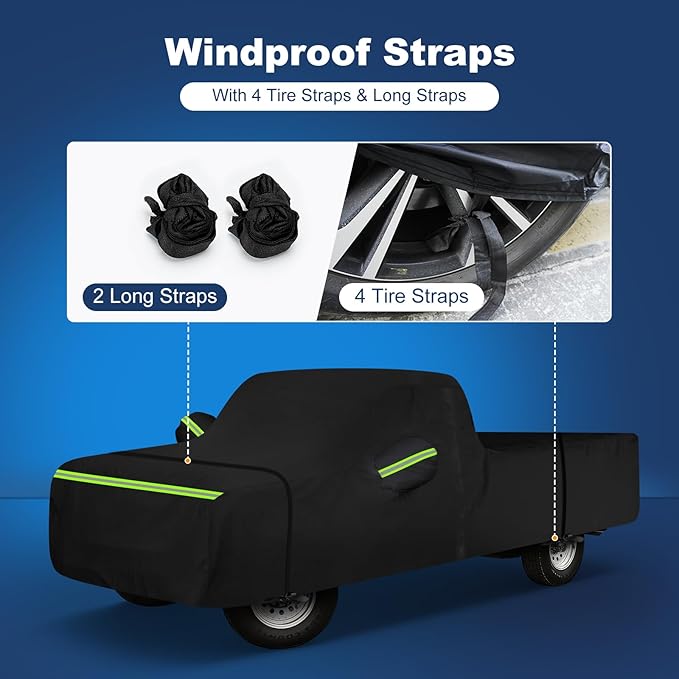 QUNSUNUS Car Cover for Chevrolet C10 C20 K10 K20 Long Bed 1960-1991, Waterproof C10 Truck Covers with Cotton Lining, All Weather Cover with Straps and Zipper
