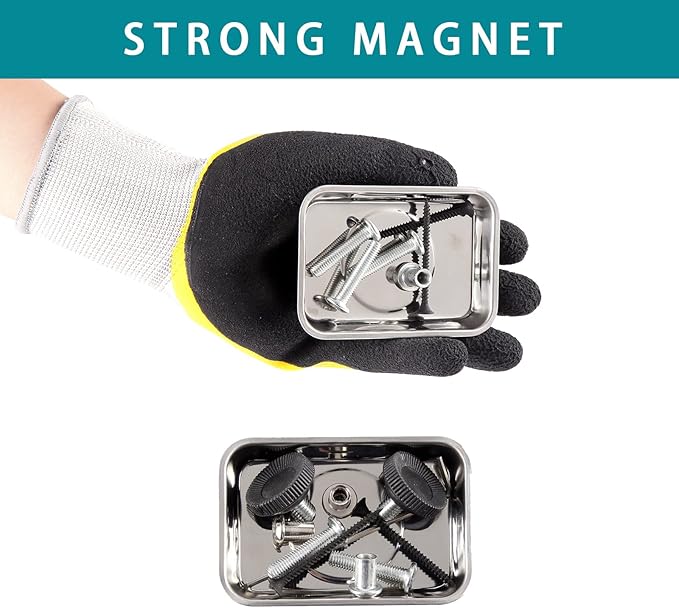 8 Pieces Rectangle Magnetic Trays Set Stainless Steel Magnet Tool Tray Parts Holder for Screws, Sockets, Bolts, Pins, Mechanic's and Automotive