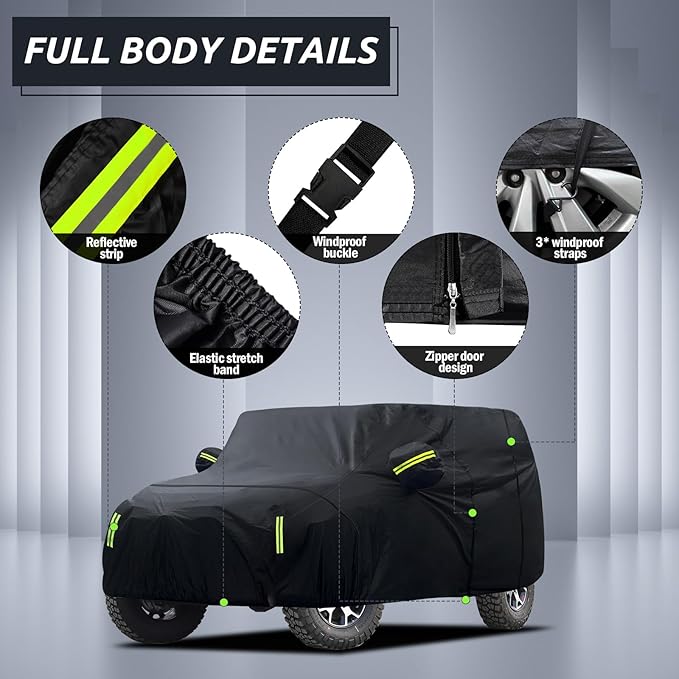 Car Cover Custom Fit for Jeep Wrangler 4 Door 2006-2026 JK JL, Migaven Waterproof Full Exterior Cover Rain Sun Protection with Door Zipper