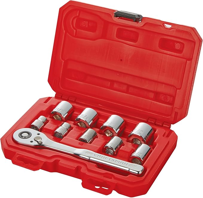 CRAFTSMAN 10 Pc Mechanics Tool Set with 72-tooth Low Profile Ratchet, SAE, 3/8 Inch Drive (CMMT34563)