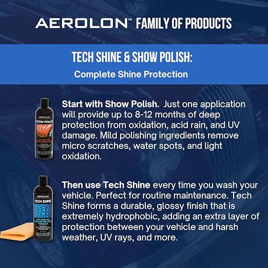 Detail Bundle: Tech Shine & Show Polish - Ceramic Coating for Cars, Liquid Car Wax, Car Polish, Ceramic Polymer Coating, Hydrophobic Top Coat Polish and Sealer, Base Coat Sealant, Applicator