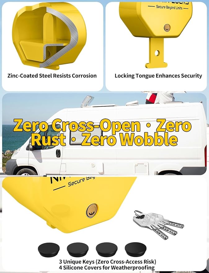 Heavy Duty Trailer Hitch Lock - Universal Fit 1-7/8" 2" 2-5/16" Couplers | Anti-Theft RV Trailer Tongue Lock for Truck Boat | Structural Steel Security Design (Yellow)