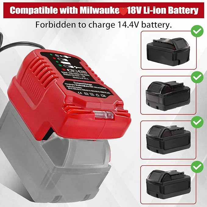 Replacement Charger for Milwaukee M18 18V, Battery Adapter for Milwaukee 18V Lithium-Ion Tools Battery Power Charger