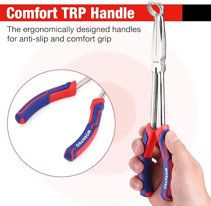 WORKPRO 3 PCS 11" Hose Gripper Plier Set, Long Reach Hose Gripping Pliers, 5/16-Inch, 1/2-Inch, 3/4-Inch Dia, Spark Plug Boot Removal Pliers, Serrated Jaws for Hard to Reach Narrow Spaces